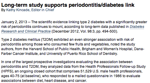 Study Shows Periodontitis/Diabetes Link