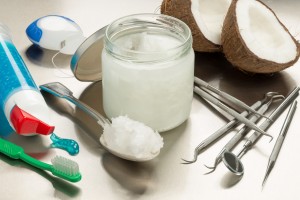 Coconut oil pulling with dental tools